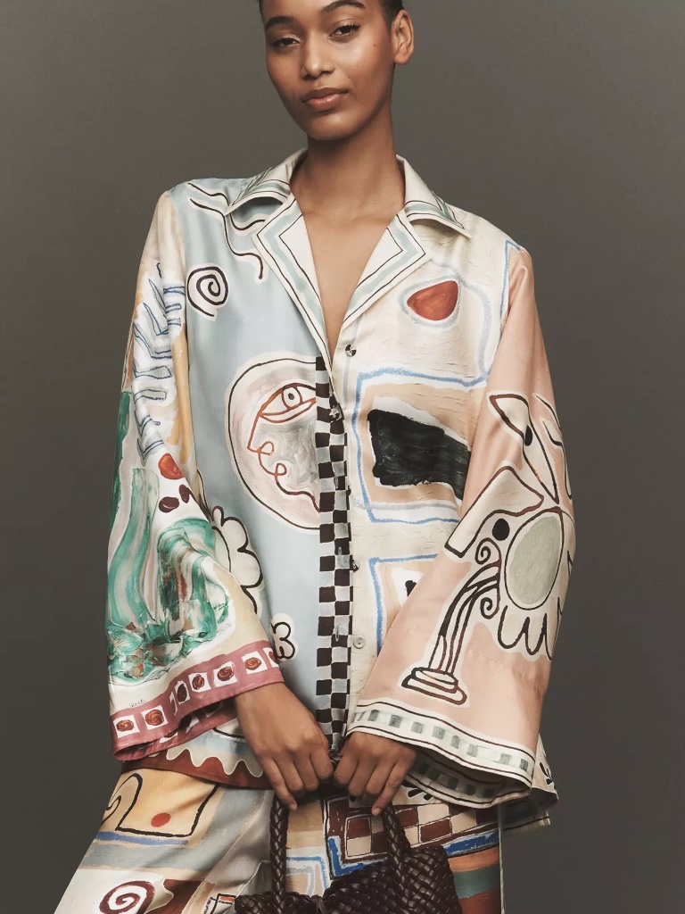 Anthropologie Almais Michelle Silk Buttondown Shirt Us Size 4 Nwt